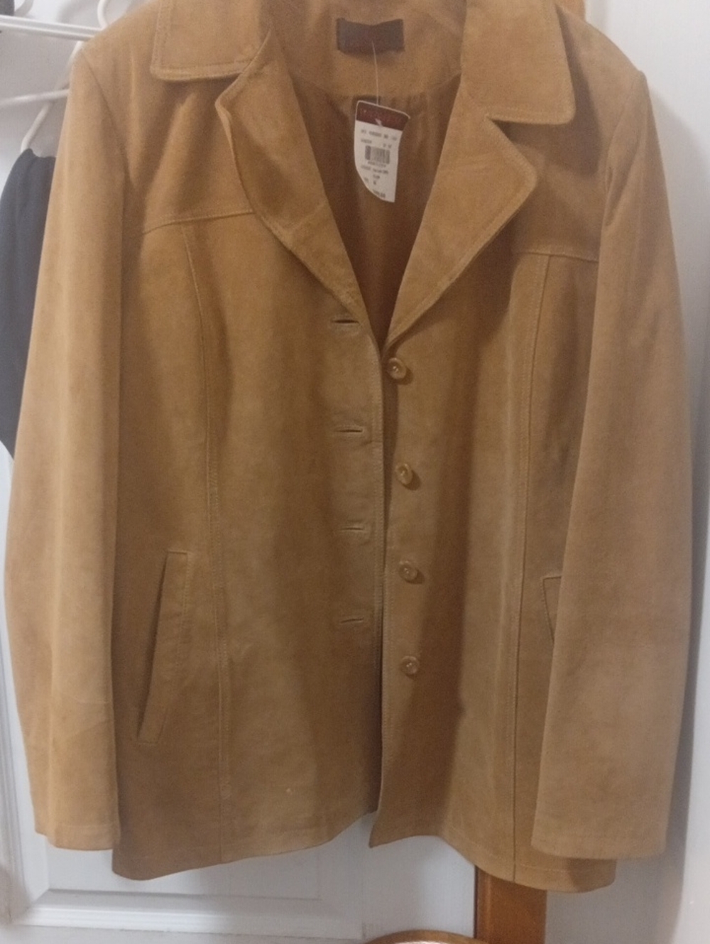 Suede Button-Front Women's Coat in Caramel